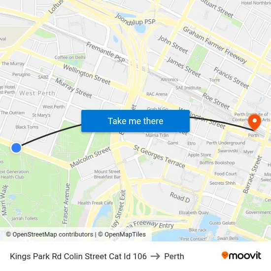 Kings Park Rd Colin Street Cat Id 106 to Perth map