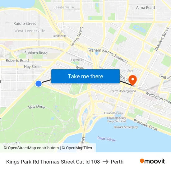 Kings Park Rd Thomas Street Cat Id 108 to Perth map