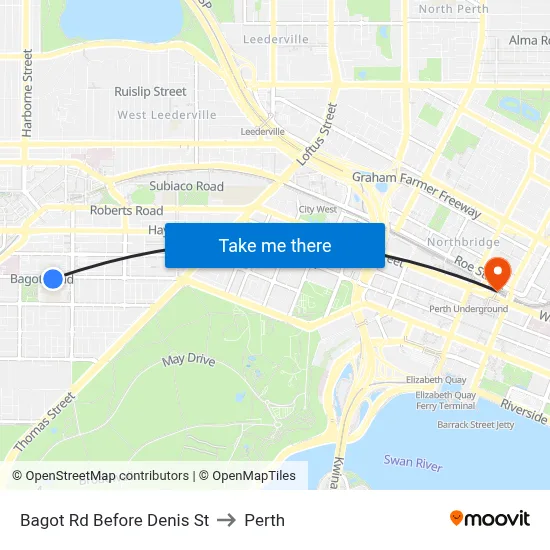 Bagot Rd Before Denis St to Perth map