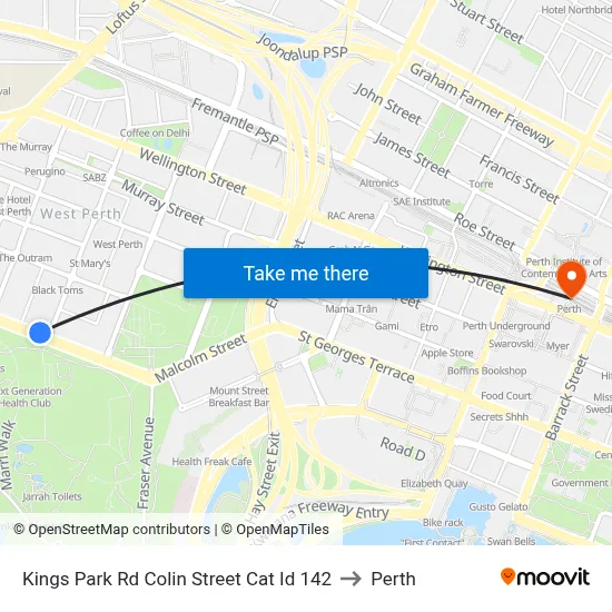 Kings Park Rd Colin Street Cat Id 142 to Perth map