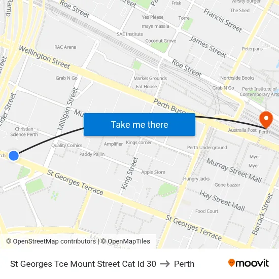 St Georges Tce Mount Street Cat Id 30 to Perth map