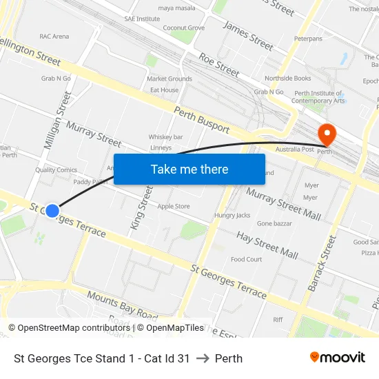 St Georges Tce Stand 1 -  Cat Id 31 to Perth map