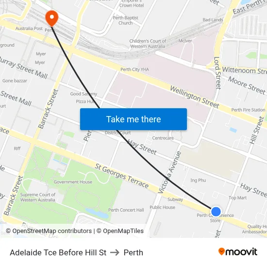 Adelaide Tce Before Hill St to Perth map
