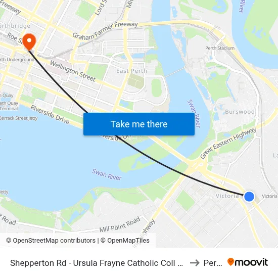 Shepperton Rd - Ursula Frayne Catholic Coll Sen to Perth map