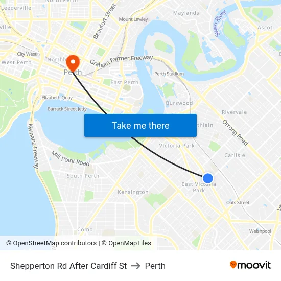 Shepperton Rd After Cardiff St to Perth map