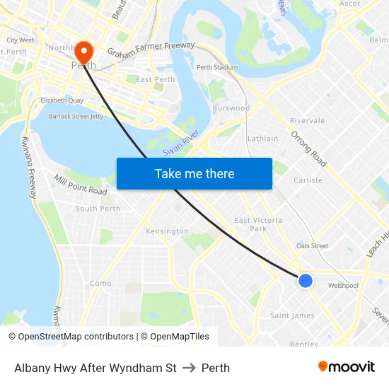 Albany Hwy After Wyndham St to Perth map