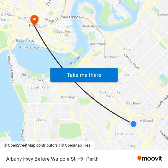 Albany Hwy Before Walpole St to Perth map