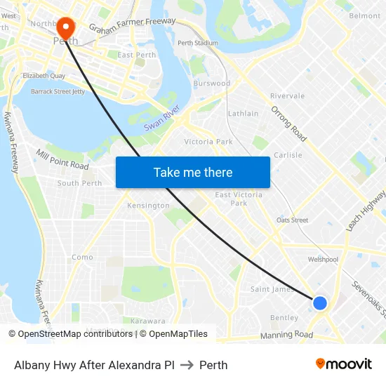 Albany Hwy After Alexandra Pl to Perth map