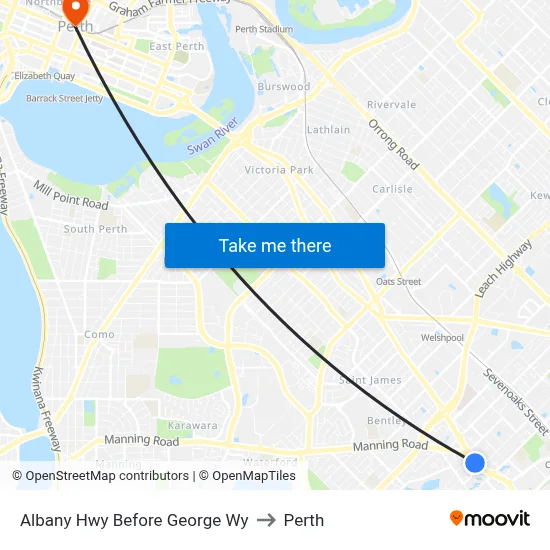 Albany Hwy Before George Wy to Perth map
