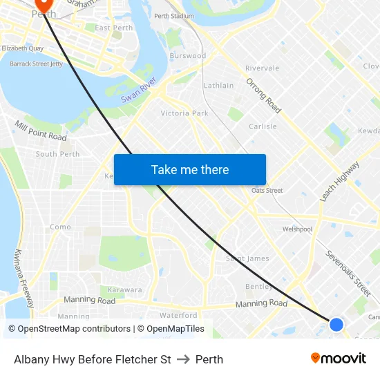 Albany Hwy Before Fletcher St to Perth map