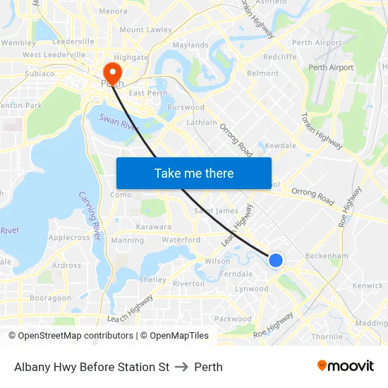Albany Hwy Before Station St to Perth map