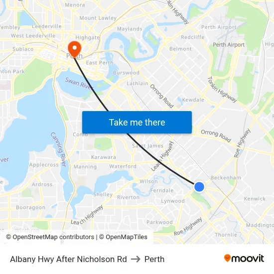 Albany Hwy After Nicholson Rd to Perth map
