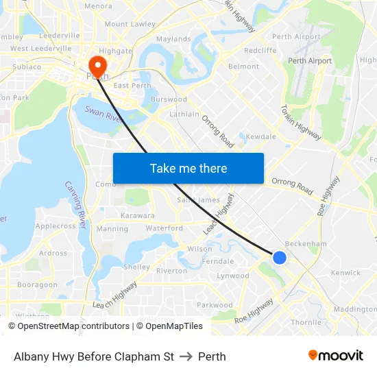 Albany Hwy Before Clapham St to Perth map