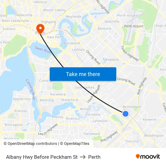 Albany Hwy Before Peckham St to Perth map