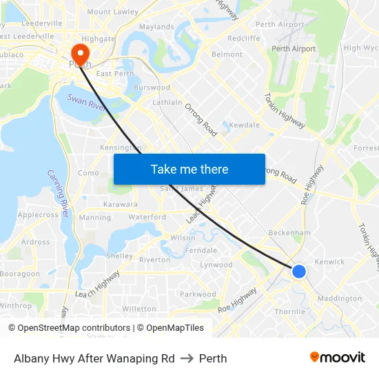 Albany Hwy After Wanaping Rd to Perth map