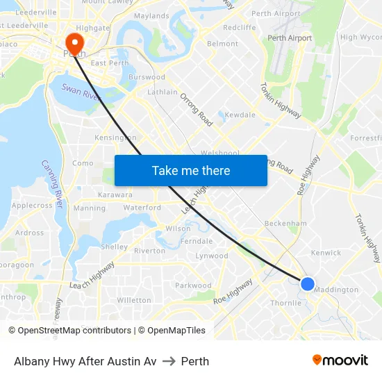 Albany Hwy After Austin Av to Perth map