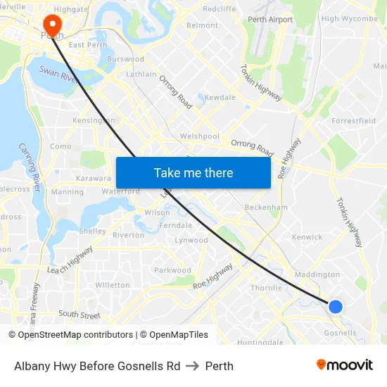 Albany Hwy Before Gosnells Rd to Perth map