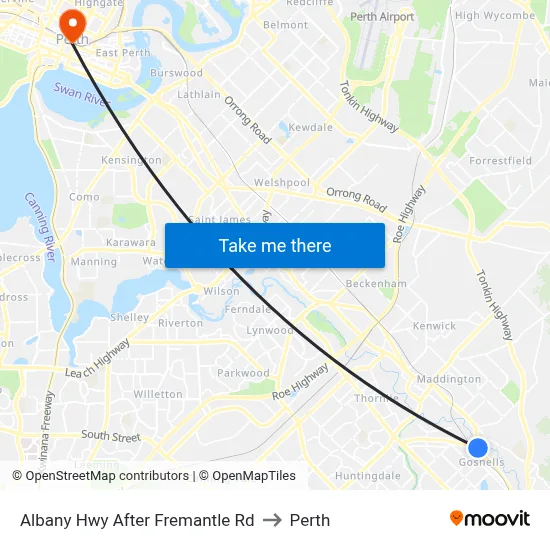 Albany Hwy After Fremantle Rd to Perth map