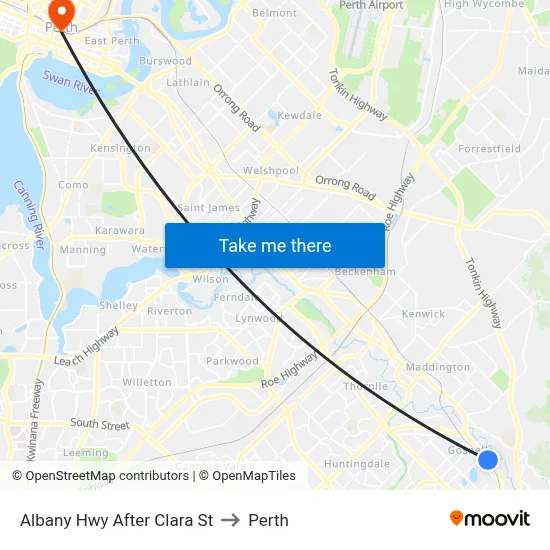 Albany Hwy After Clara St to Perth map