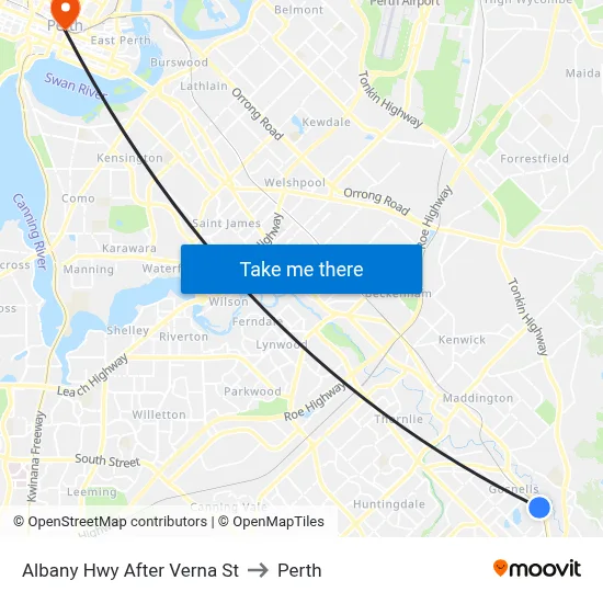 Albany Hwy After Verna St to Perth map