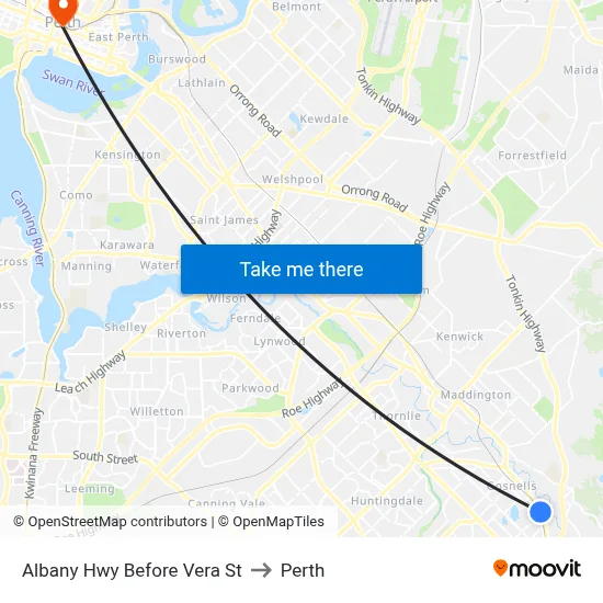 Albany Hwy Before Vera St to Perth map