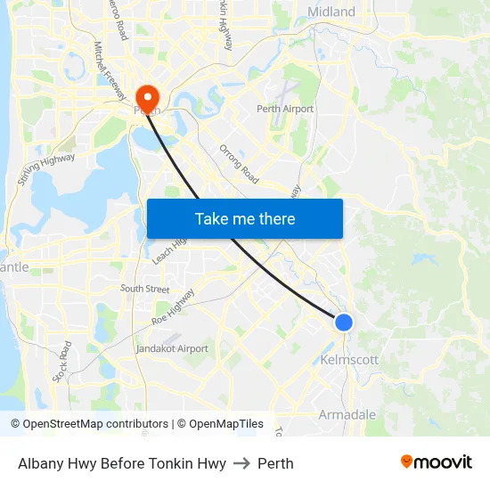 Albany Hwy Before Tonkin Hwy to Perth map