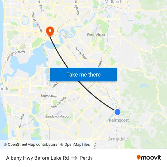 Albany Hwy Before Lake Rd to Perth map