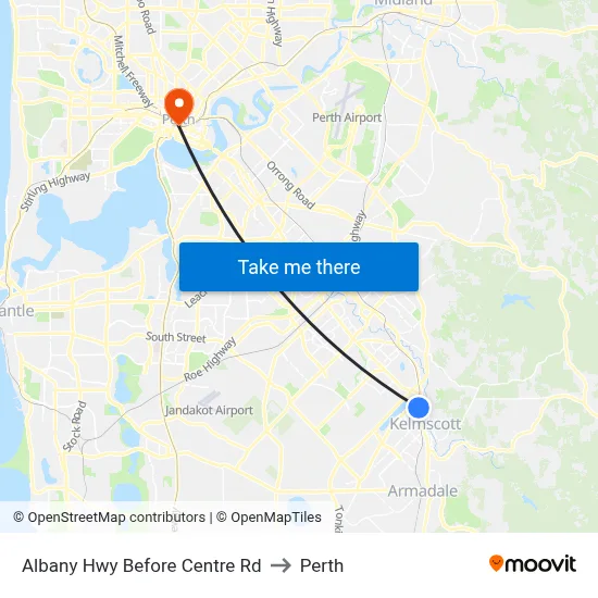 Albany Hwy Before Centre Rd to Perth map