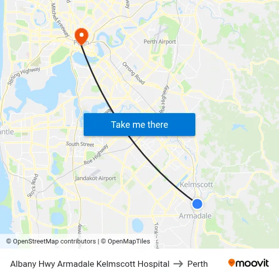 Albany Hwy Armadale Kelmscott Hospital to Perth map