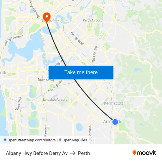 Albany Hwy Before Derry Av to Perth map