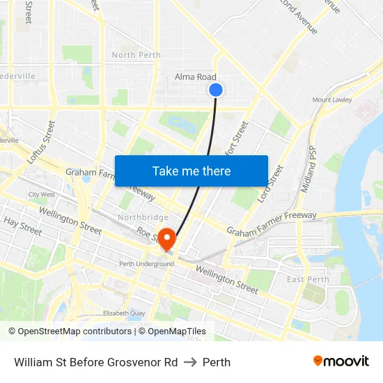 William St Before Grosvenor Rd to Perth map