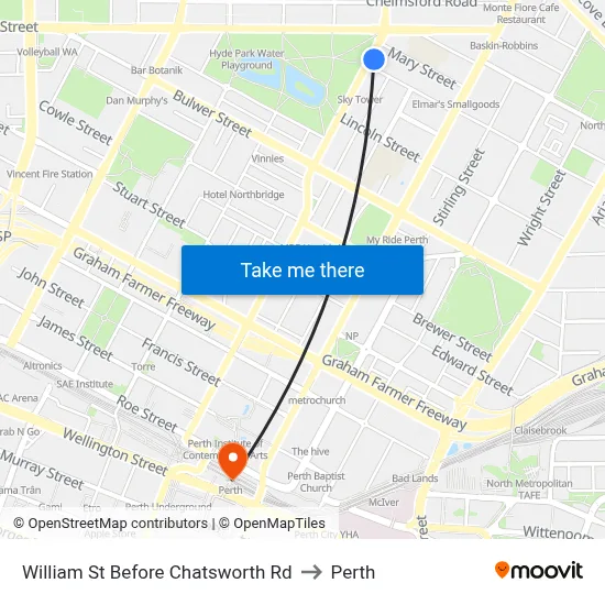 William St Before Chatsworth Rd to Perth map