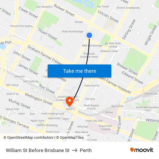 William St Before Brisbane St to Perth map