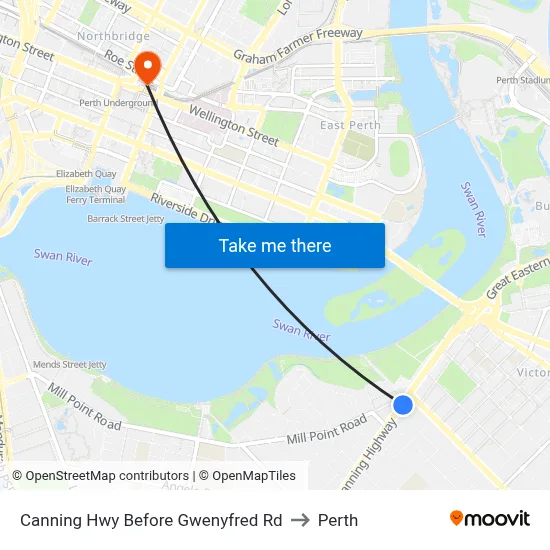 Canning Hwy Before Gwenyfred Rd to Perth map