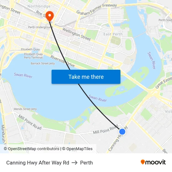 Canning Hwy After Way Rd to Perth map