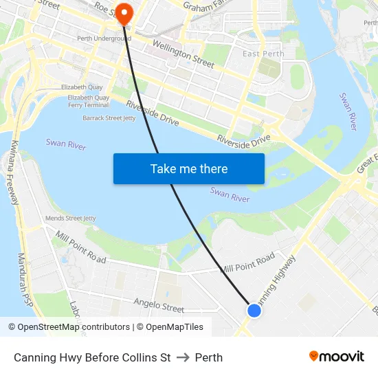 Canning Hwy Before Collins St to Perth map