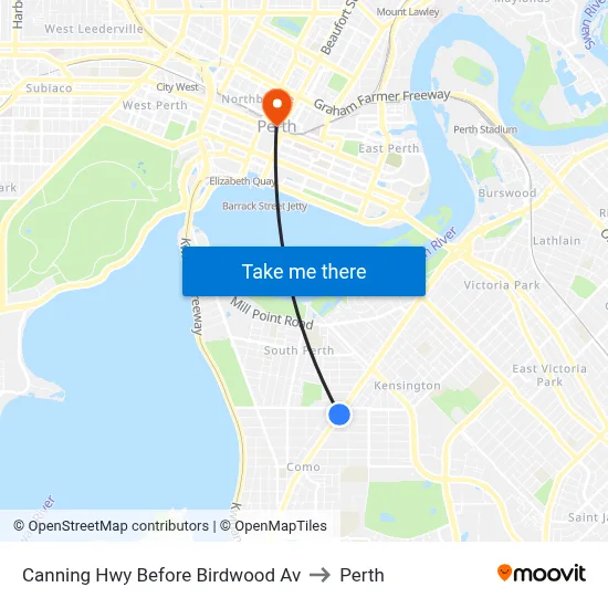 Canning Hwy Before Birdwood Av to Perth map