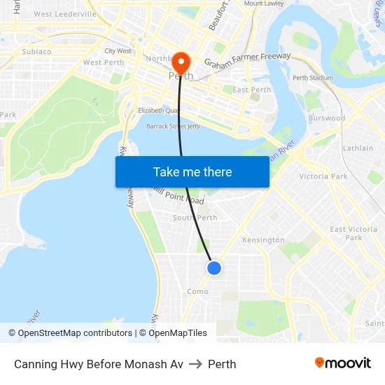 Canning Hwy Before Monash Av to Perth map
