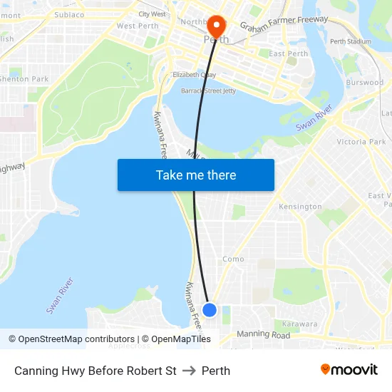 Canning Hwy Before Robert St to Perth map