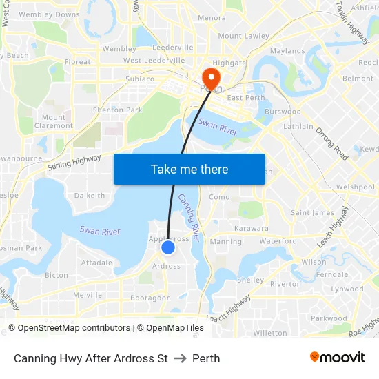 Canning Hwy After Ardross St to Perth map