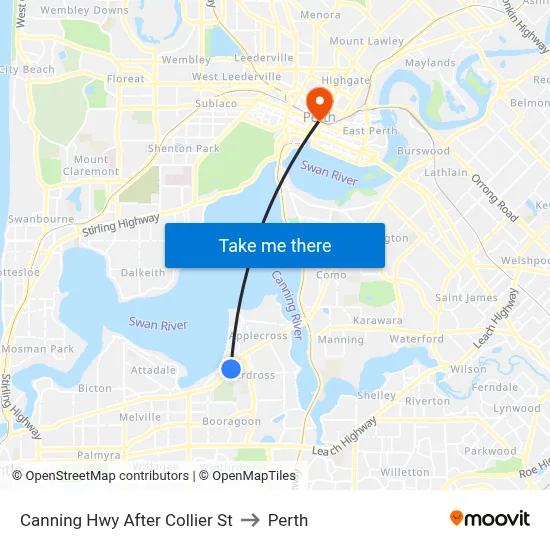 Canning Hwy After Collier St to Perth map