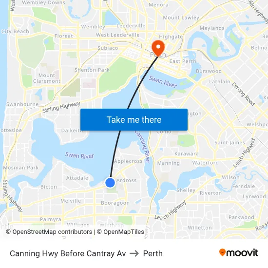 Canning Hwy Before Cantray Av to Perth map