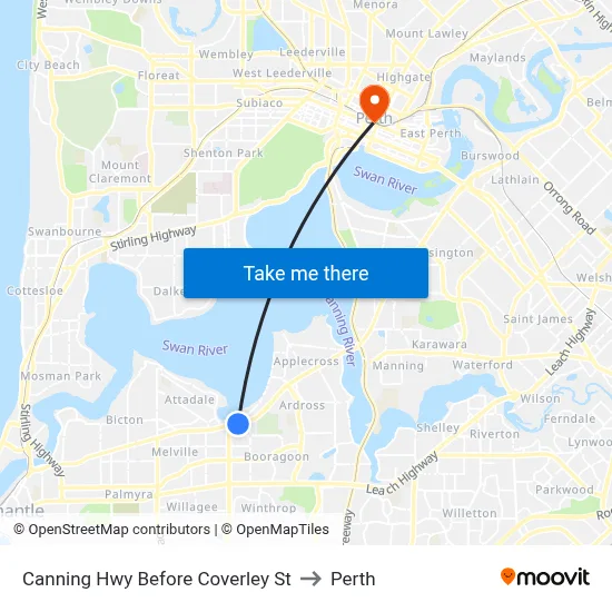 Canning Hwy Before Coverley St to Perth map