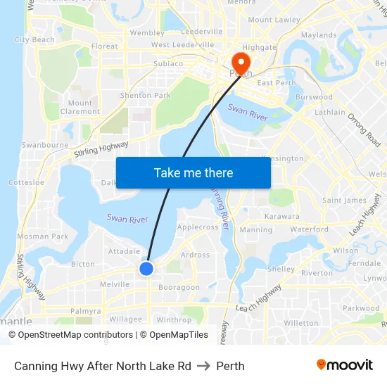 Canning Hwy After North Lake Rd to Perth map