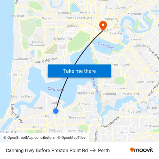 Canning Hwy Before Preston Point Rd to Perth map
