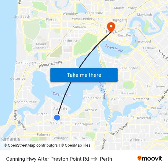 Canning Hwy After Preston Point Rd to Perth map