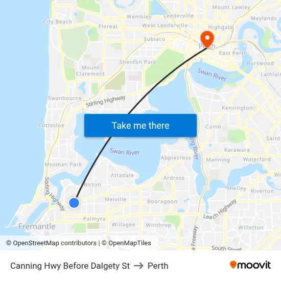 Canning Hwy Before Dalgety St to Perth map