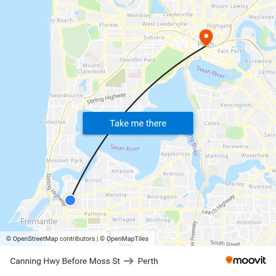 Canning Hwy Before Moss St to Perth map