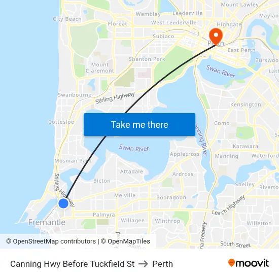 Canning Hwy Before Tuckfield St to Perth map