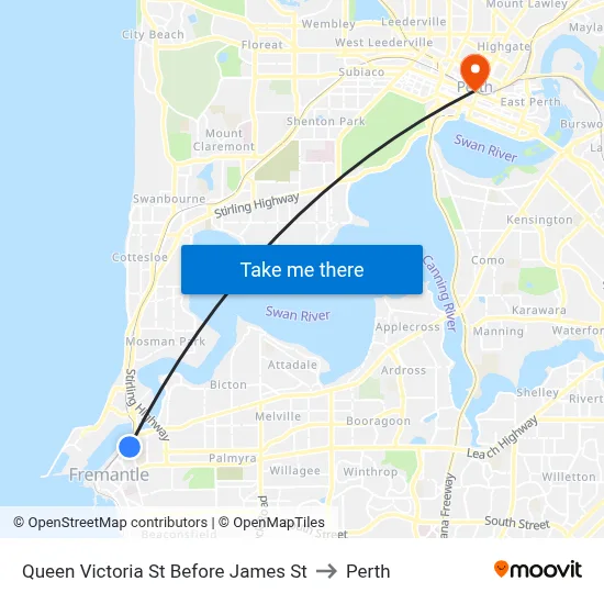 Queen Victoria St Before James St to Perth map